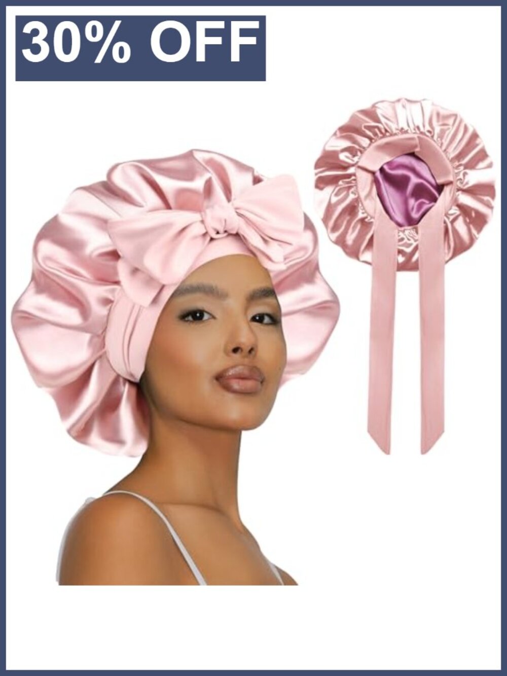 Double Layer Silk Satin Bonnet with Tie Adjustable Sleep Cap Hair Cover